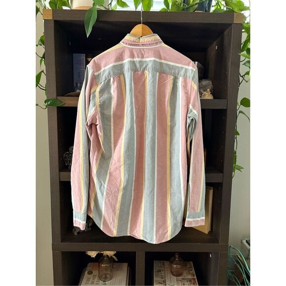 🐿️ American Eagle Outfitters Multicolor Stripe Button Front Shirt Medium Tall - Picture 2 of 4